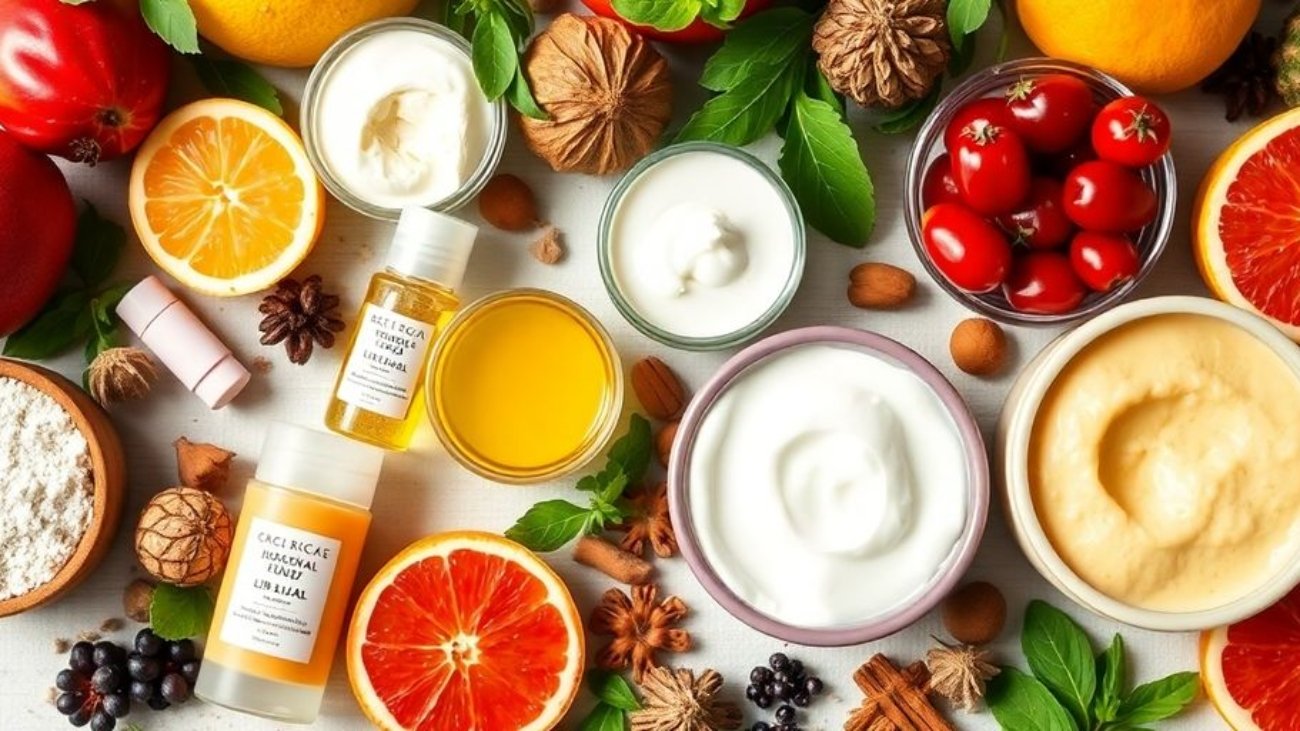 Produits de beauté naturels faits maison avec ingrédients frais.