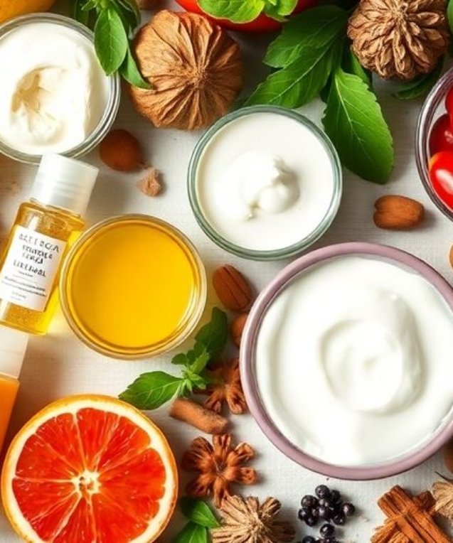Produits de beauté naturels faits maison avec ingrédients frais.